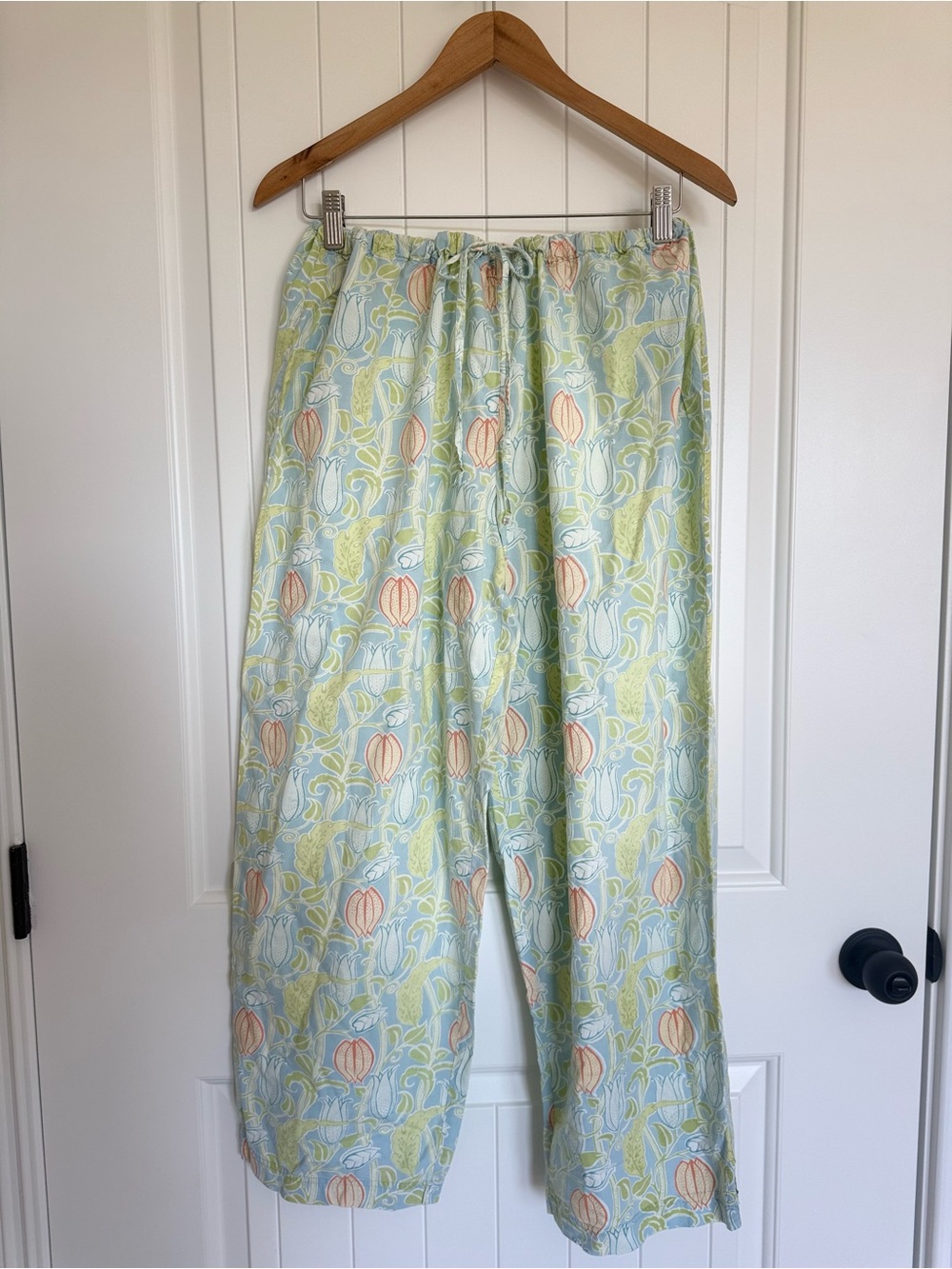 Needham Lane Blue Green Floral Pajama Pants Cotton Lounge Trousers Cottagecore S